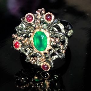 Stunning Genuine Onyx and Rhodolite Ring